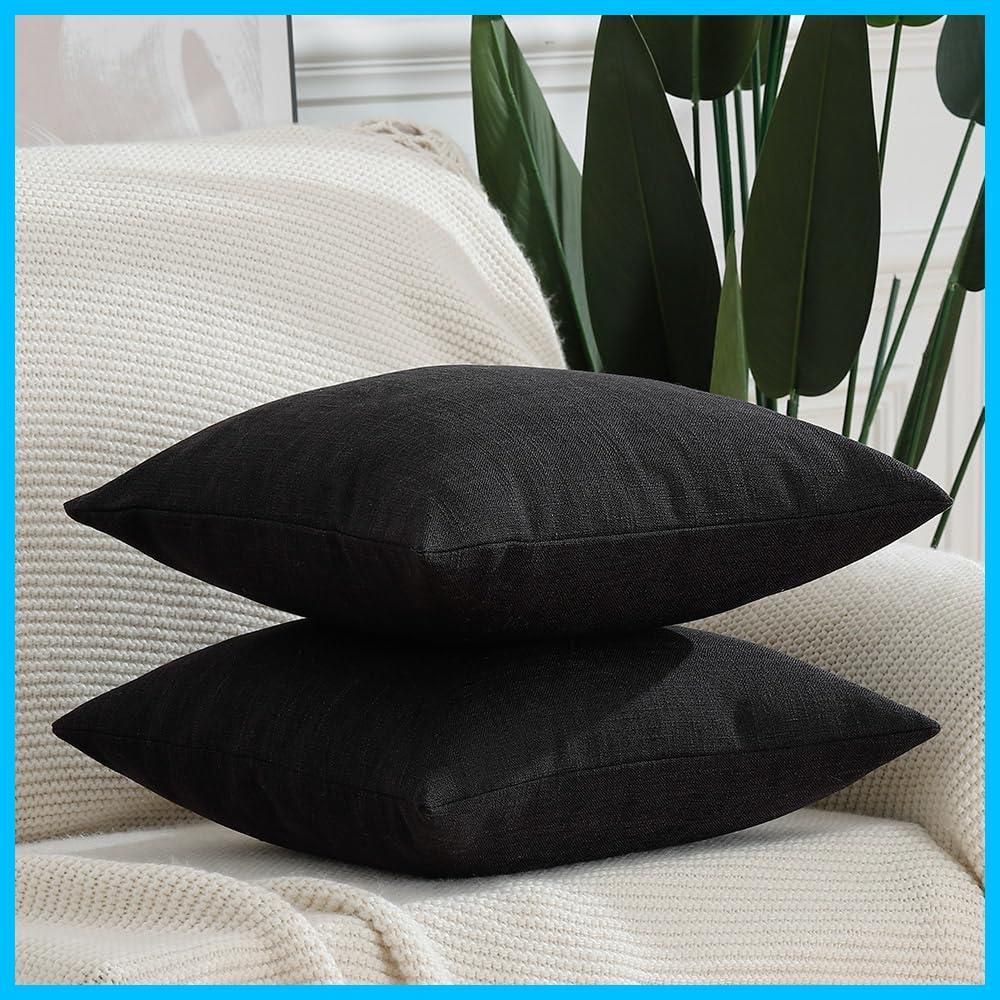 商品 無地 ソファ用 クッションカバー 寝室用 装飾的な 座布団カバー リネンっぽい ブラック 2枚セット 45x45 Madizz cm TALLINNNEXPO_COM