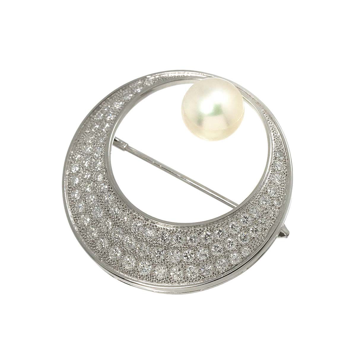 ミキモト MIKIMOTO アコヤ真珠 9.1mm ダイヤ 1.31ct ブローチ K14 WG ホワイトゴールド 585 パール Akoya Pearl Brooch 90286506
