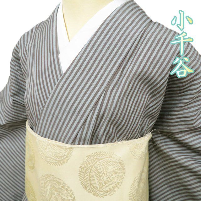 A 夏物 小千谷縮 唐花模様 茶色 麻 薄物 絽 紗 小紋 着物 kimono-nagomi_kj2506004