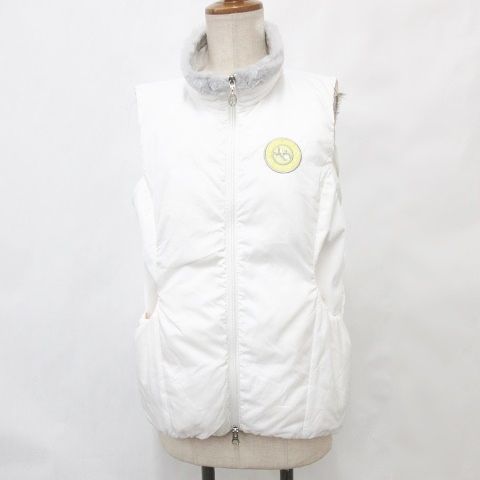 カステルバジャック CASTELBAJAC SPORT ゴルフ スポーツウエア ダウンベスト ジップアップ スタンドカラー フェイクファー ワッペン 白 アイボリー ホワイト 40