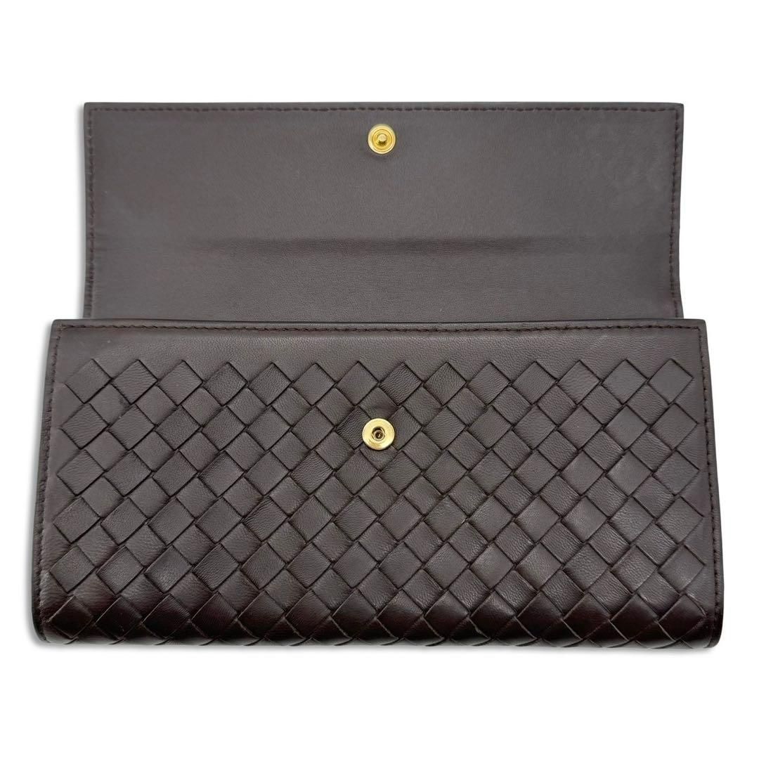 ボッテガヴェネタ 長財布 イントレチャート レザー ダークブラウン フラップ BOTTEGA VENETA ボッテガヴェネタ イントレチャート フラップ 長