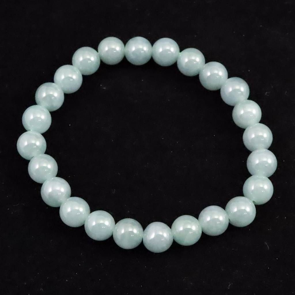 グアテマラ産 マンサーノ翡翠 ブルージェダイト 青翡翠 7.5mm玉 ブレスレット 19.5g 榎本通商34253