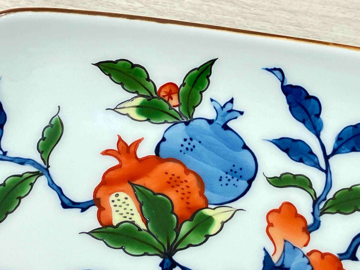 節約 源右衛門窯 げんえもん 染錦柘榴絵 木瓜型 長皿 源右衛門窯 げん