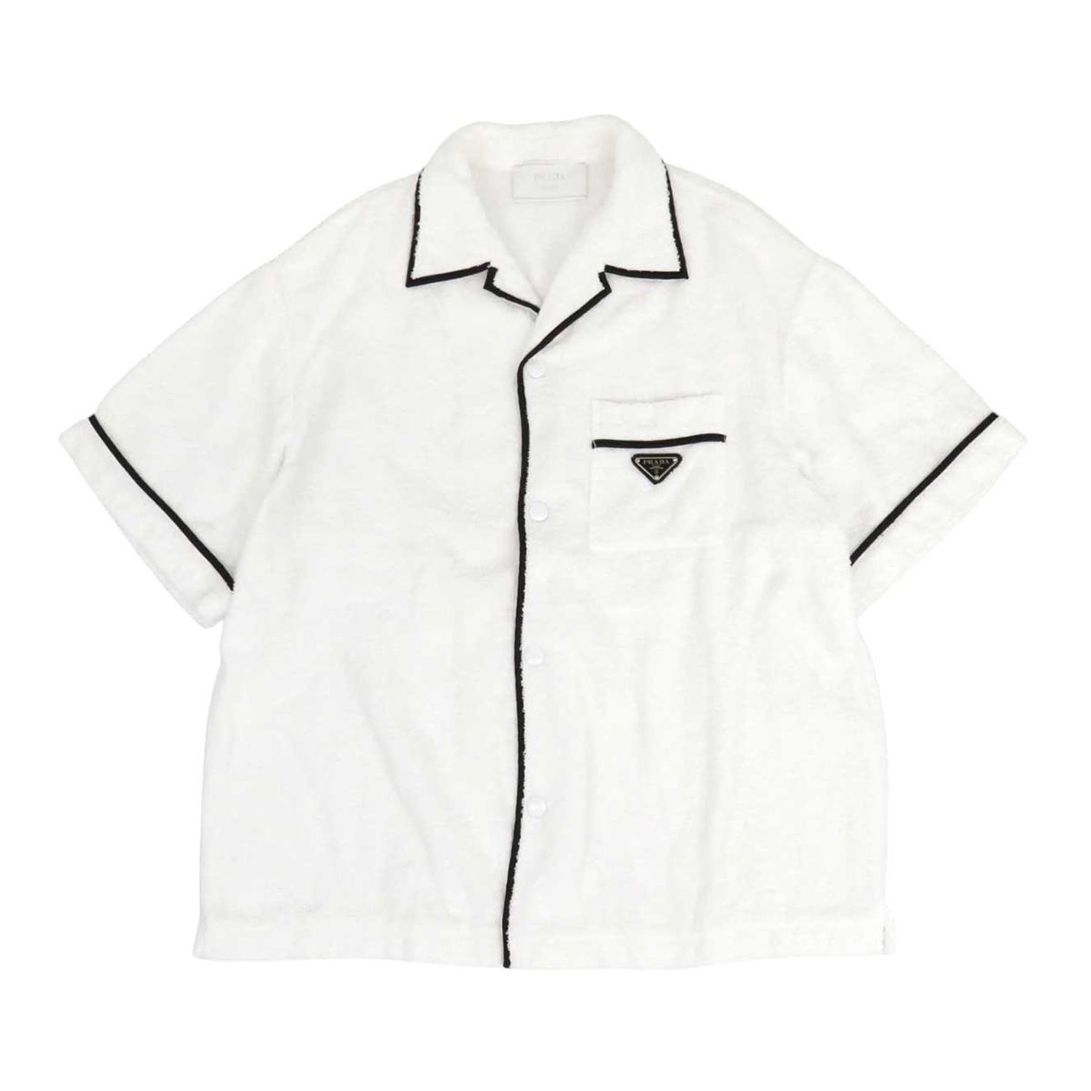 【美品】PRADAトライアングルロゴポロシャツホワイト　Sサイズ PRADA(プラダ) トライアングルロゴポロシャツホワイトSサイズ