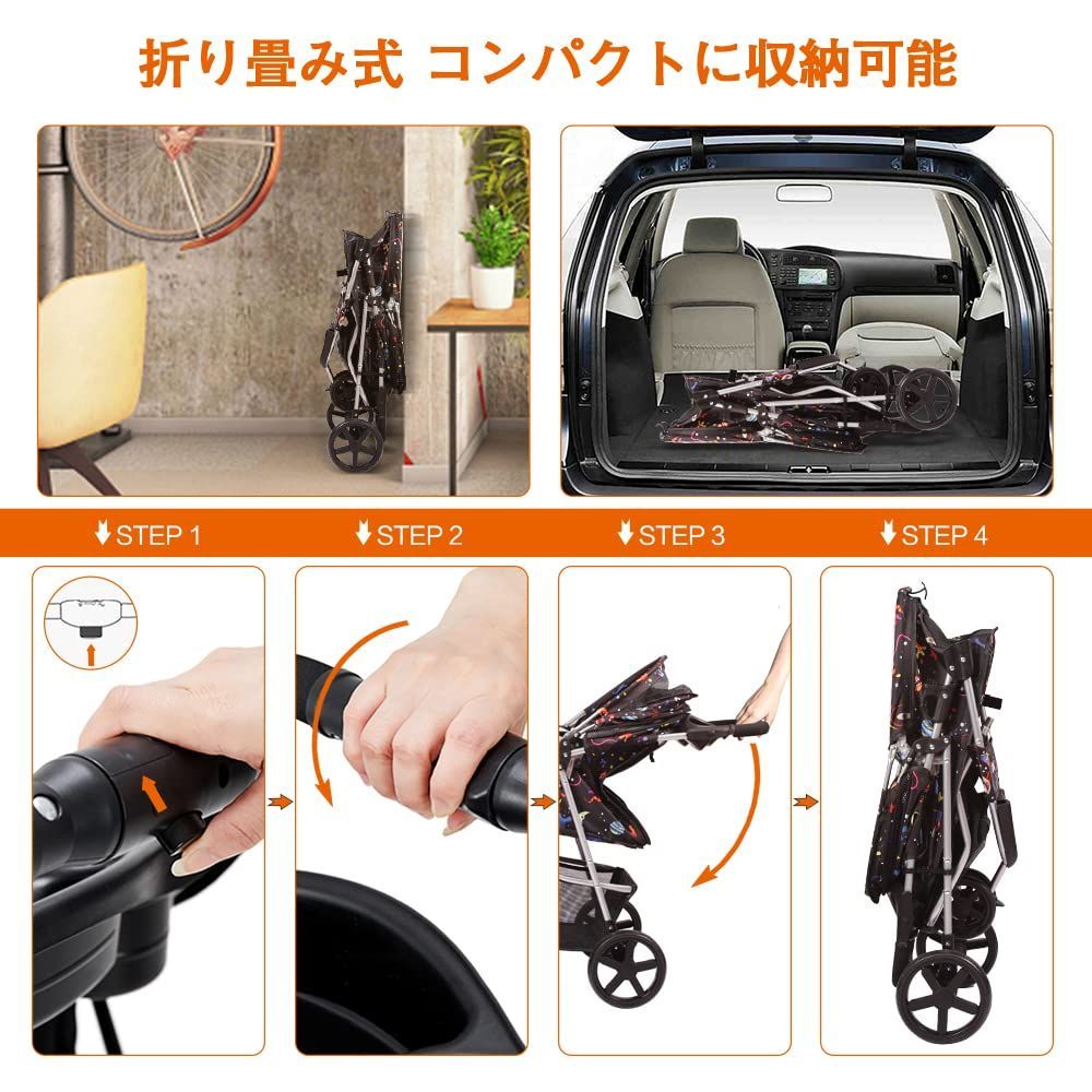 耐荷重15kg ペットバギー 介護用 組み立て簡単 後輪ブレーキ付 前輪360°回転 多頭用 宇宙空間 猫犬兼用 犬用ベビーカー 3輪 折りたたみ ペットカート wangmao