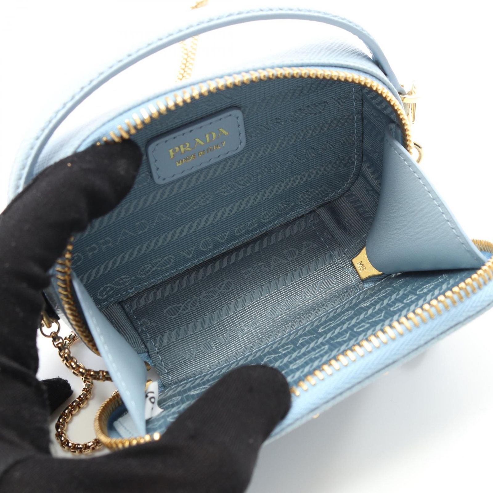 プラダ PRADA サフィアーノトライアングル ミニポーチ ショルダーバッグ バッグ サフィアーノレザー レディース ブルー系 1NR025 【中古】 プラダ PRADA ショルダーバッグ サフィアーノトライアングル
