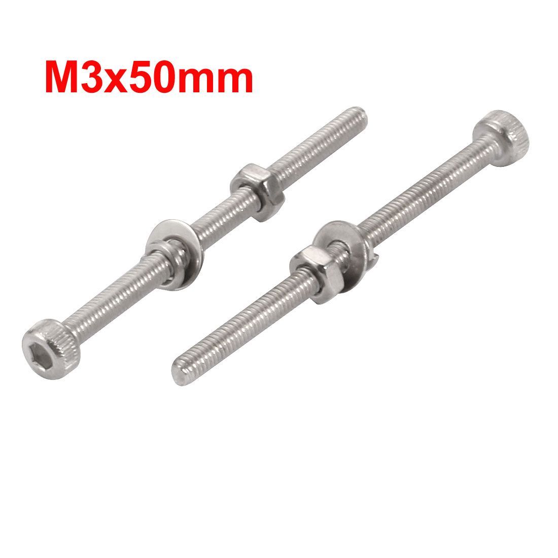 uxcell 六角穴付ボルト M3x50mm ナットワッシャー付き シルバートーン