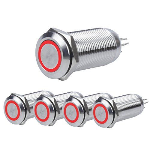 レッド Andux Space オルタネイト 防水 押しボタンスイッチ ON/OFF 5個セット JSANKG-01(装着内径12mm) (レッド)