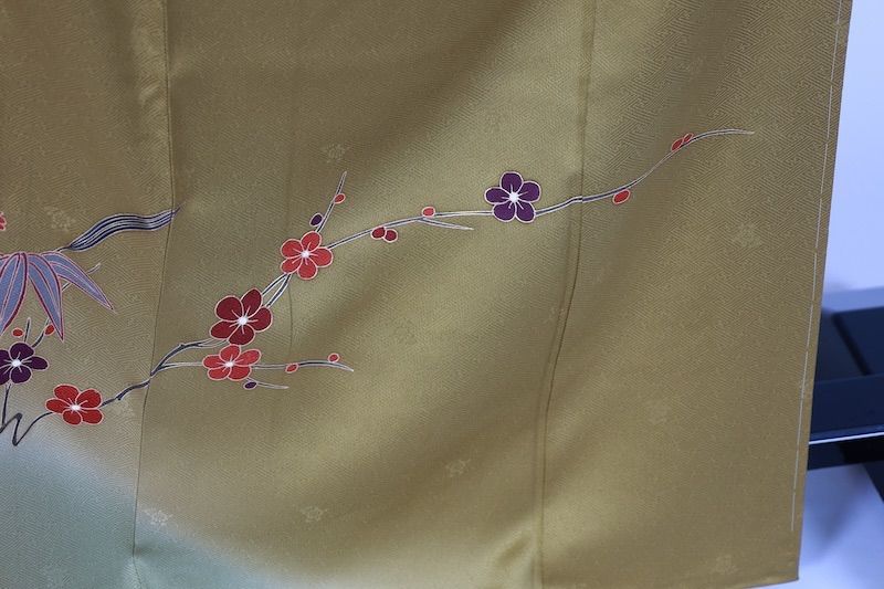 訪問着　新品未使用品　茶　藍　紫　珊瑚朱　グレー　グリーン　松竹梅　扇面　地紋通し　T534 訪問着 新品未使用品 茶 藍 紫 珊瑚朱 グレー グリーン 松竹梅 扇面