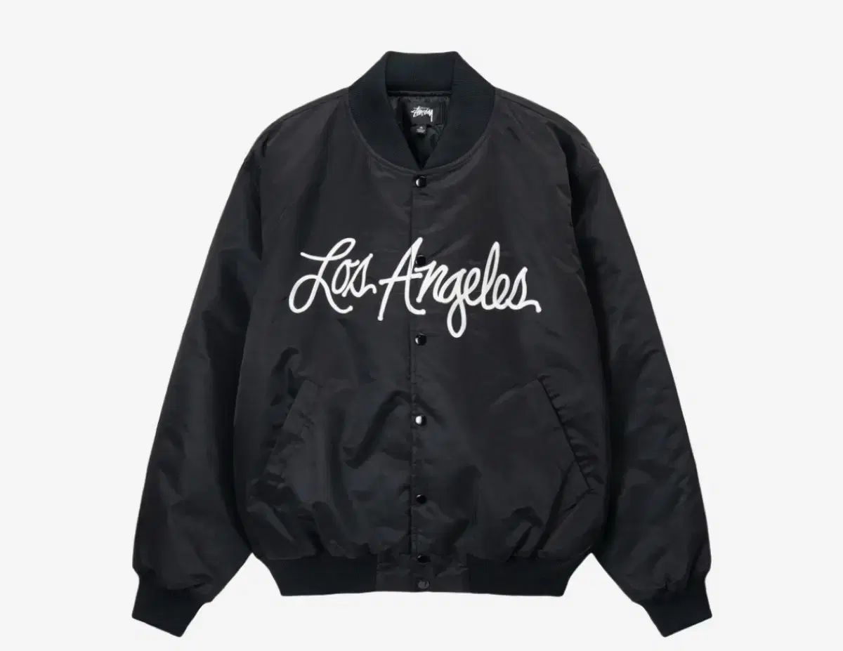 L サイズ STUSSY ステューシー LA 章 サテン バーシティ ジャケット 黒