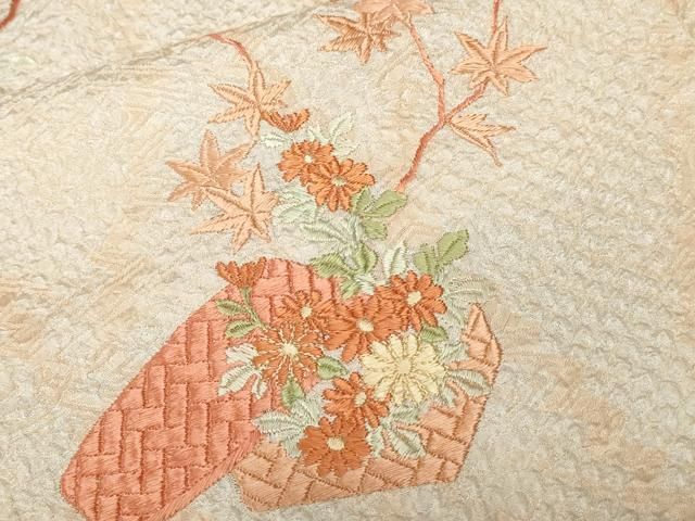 平和屋着物■訪問着　手描き　刺繍　七宝枝花文　暈し染め　金彩　逸品　未使用　BAAK1534pk 平和屋着物▽訪問着 刺繍 松皮菱七宝花文 暈し染め