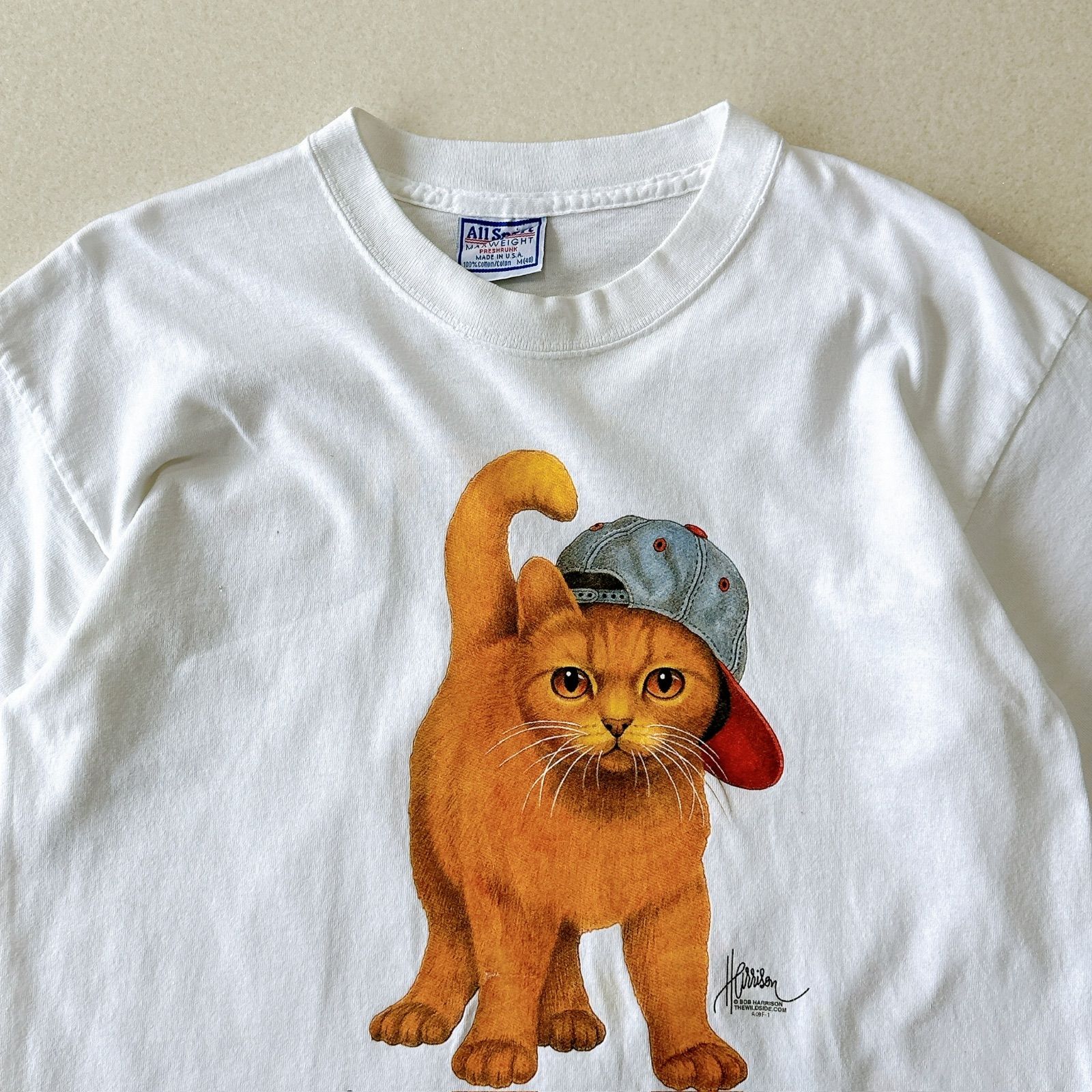 90s USA製 ALL SPORT ボブハリソン アニマル プリントTシャツ 猫 All