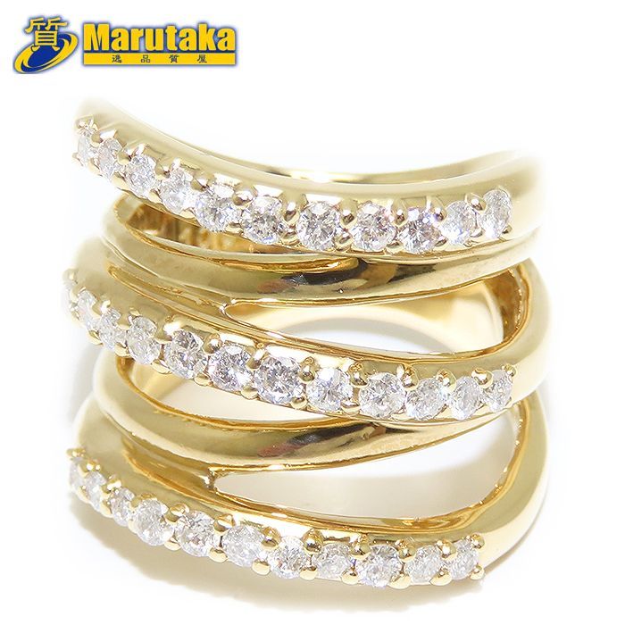 ダイヤモンド リング K18 12.5号 鑑別書 1.00ct 15.3g 3連 Au 750 YG 指輪 質屋 丸高 尼崎市 18K Yellow G Diamond Ring Marutaka jewelry 兵庫県 送料無料