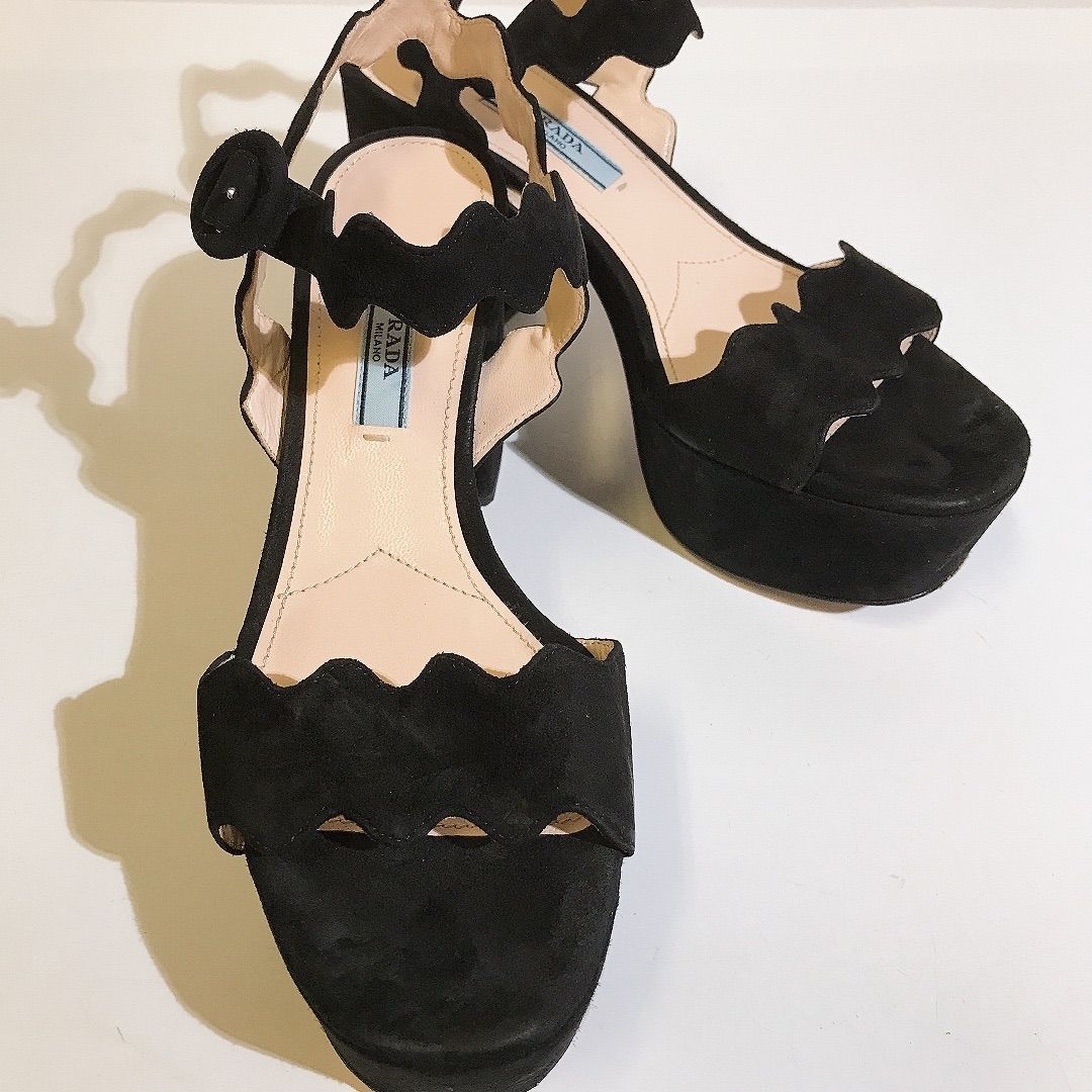 PRADA プラダ 靴 サンダル ミュール アンクルストラップ 黒 ブラック 