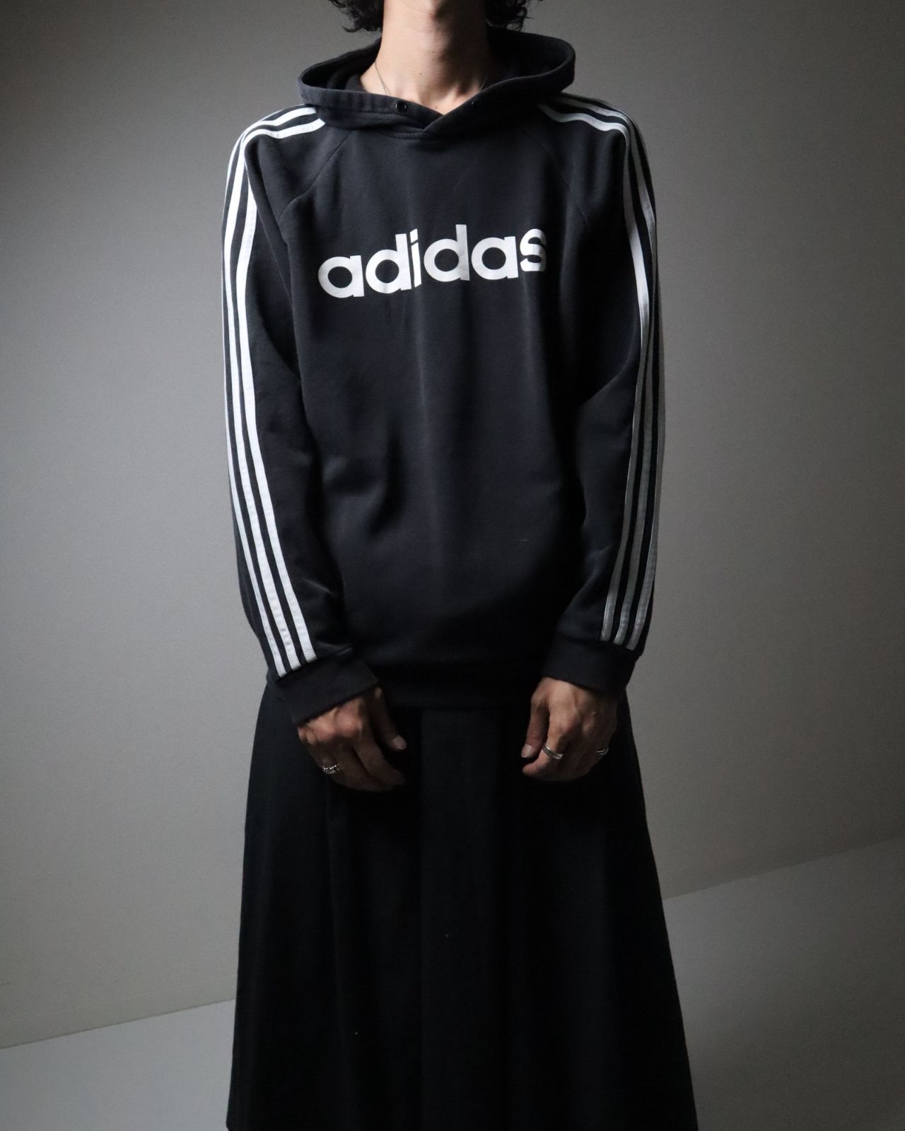 adidas faded triple line design hoodie black × white 