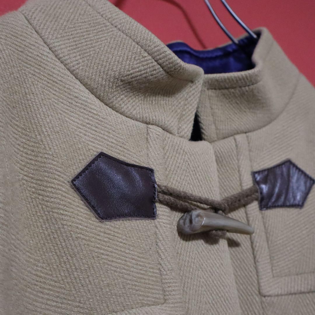 sacai luck ダッフルコート ベージュ ノーカラー 裏地ブルー 美品】sacai luck 襟デザイン ノーカラー 裏地ブルー ダッフルコート