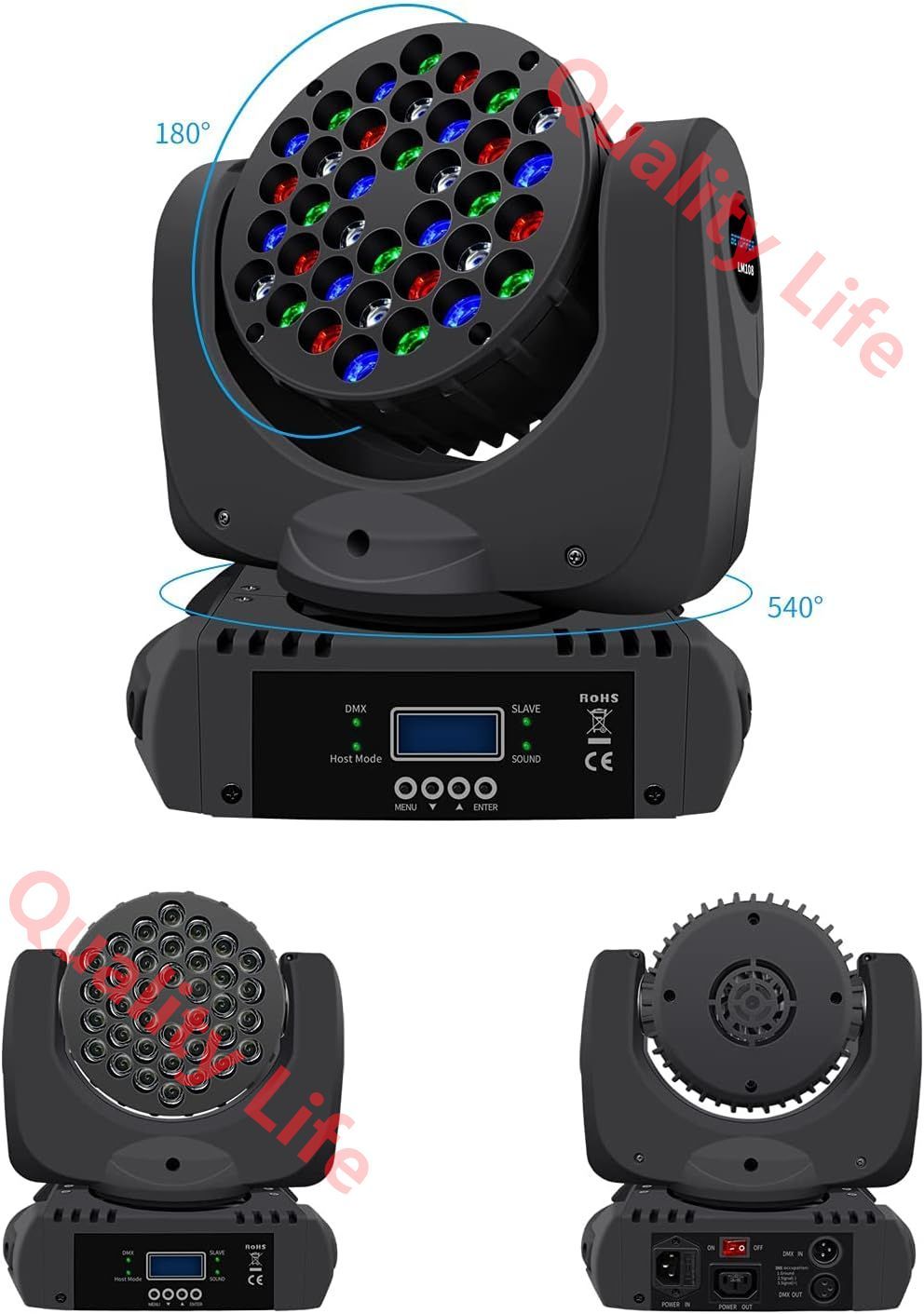 ムービングライト 36x3W RGBW LED 舞台照明 ディスコライト スパイーダライト ステージライト ステージ照明 DMX512 9|16CH パーティライト スポットライトlクラブライト 回転 高輝度 音声連動 舞台|演出|結婚式|パーティー