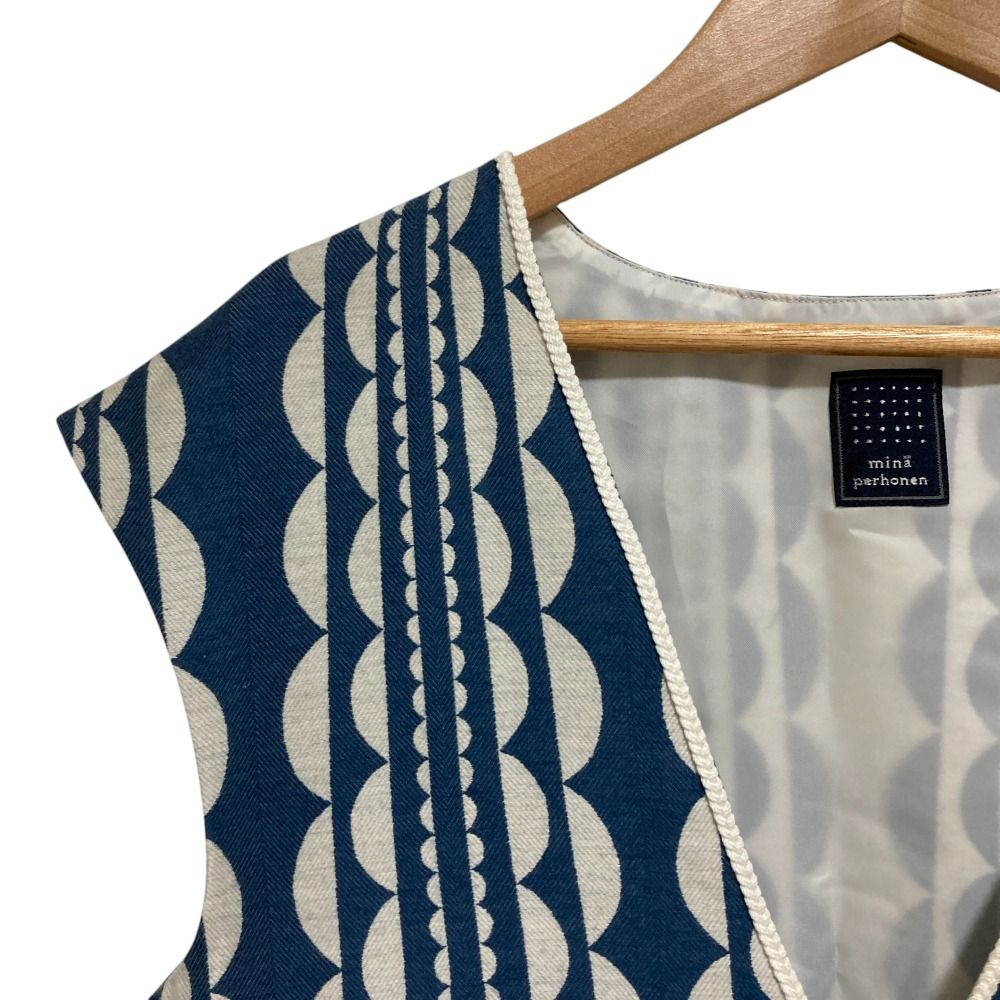 mina perhonen ミナペルホネン cloudy flower フレンチスリーブ ワンピース ブルー レディース 古着