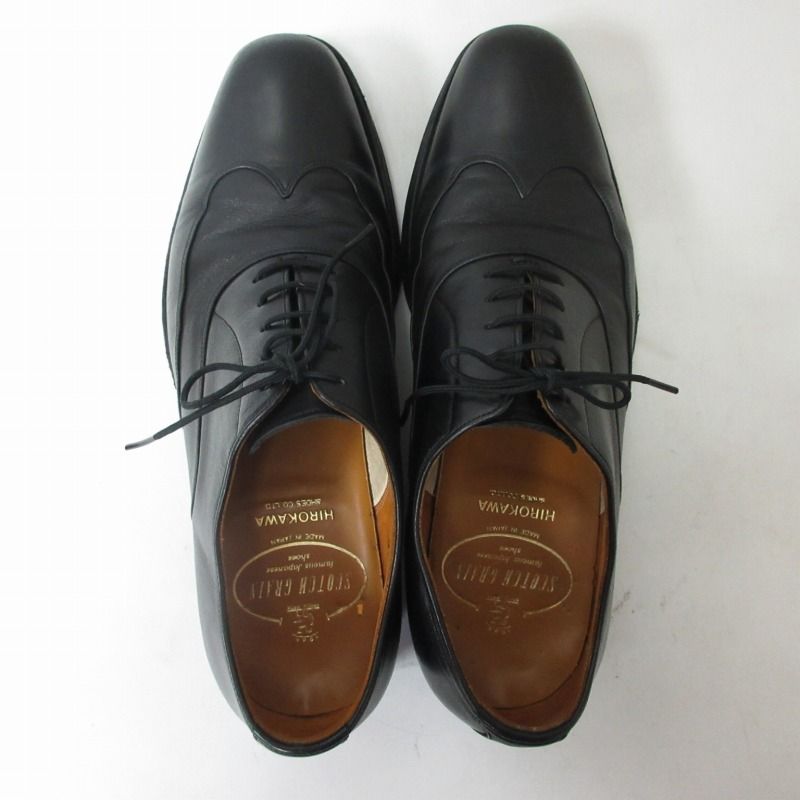 SCOTCH GRAIN HIROKAWA ブラックシューズ HIROKAWA Scotch Grain Black Leather Bench Made Oxfords JPN