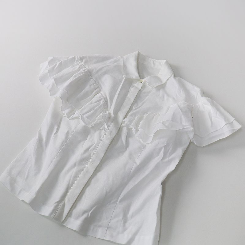 Cygne◆ダブルフリルブラウス/半袖ブラウス/0/コットン/ホワイト 中古】シーニュ cygne ダブルフリルブラウス シャツ 半袖