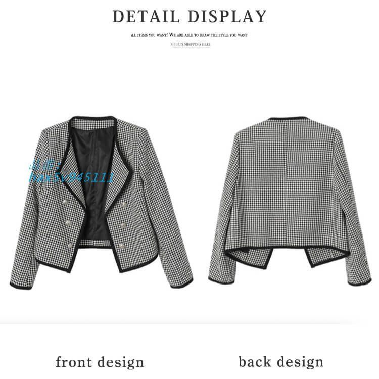 ジャケット レディース 千鳥格子 長袖 韓国 柄 オープンおしゃれ ショート丈 アウター ゆったり レトロ スタイリッシュ ダブルボタン hax5v945111