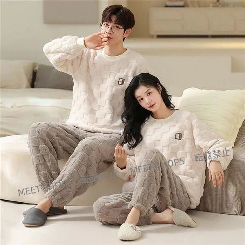ペアパジャマ 冬 モコモコ カップル ペア ルームウェア セット 長袖 パジャマ 夫婦 もこもこ メンズ 秋冬 結婚祝い プレゼント ddhc 59
