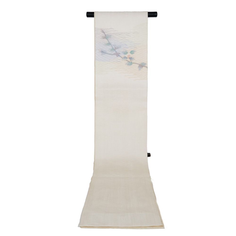 紗 櫛織 袋帯 正絹 ベージュ 花柄 Lサイズ F7957 新品 夏帯 盛夏