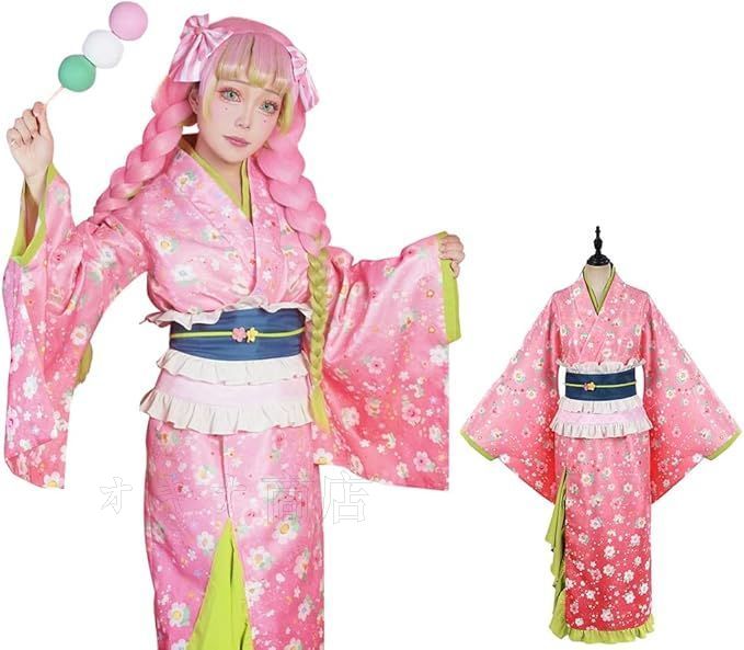 甘露寺 蜜璃（かんろじ みつり） コスプレ 衣装 M 刺繍 神併良品 甘露寺蜜璃 コスプレ ウィッグ付き 恋柱 かんろじ み