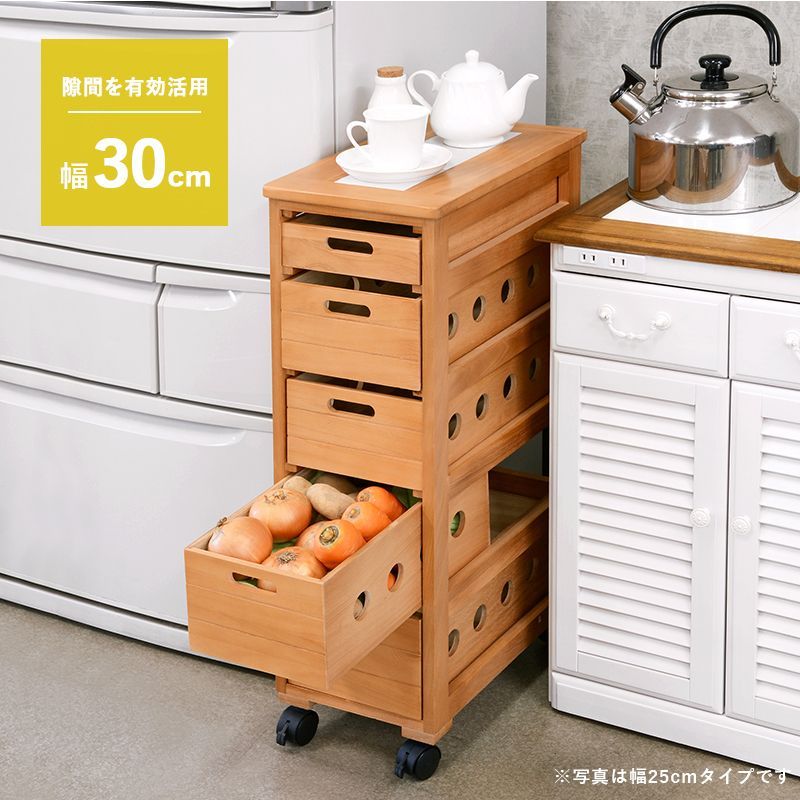 隙間収納 桐 木製 引き出し 5段 30×40×79cm ライトブラウン 隙間 ストッカー ストッカー 省スペース 天然木 キャスター付 シンプル デザイン インテリア 通気性 デザイン 完成品 おしゃれ 新生活