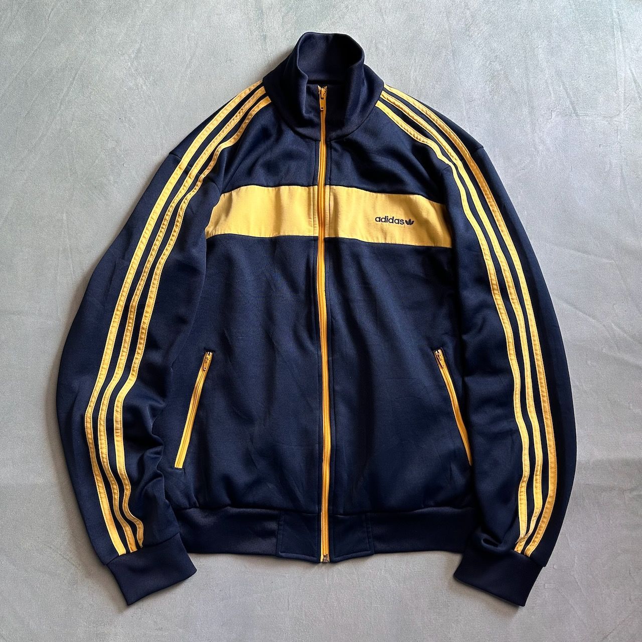 00s adidas アディダス トレフォイルロゴ トラックジャケット ジャージ ネイビー イエロー L 古着 - メルカリ