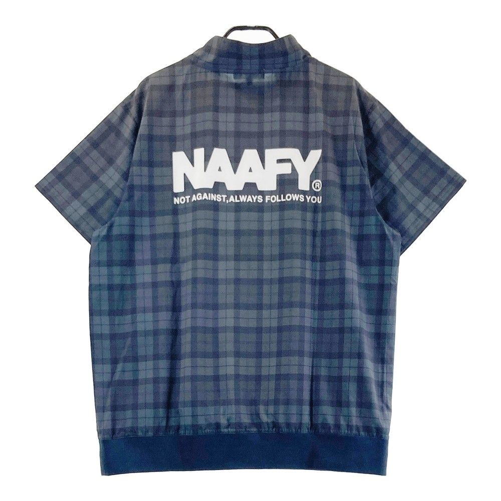 サイズ：XL NAAFY ナーフィー  ハーフジップ 半袖ブルゾン チェック柄 グレー系 [240101433183] ゴルフウェア メンズ ストスト サイズ：XL NAAFY ナーフィー ハーフジップ 半袖ブルゾン