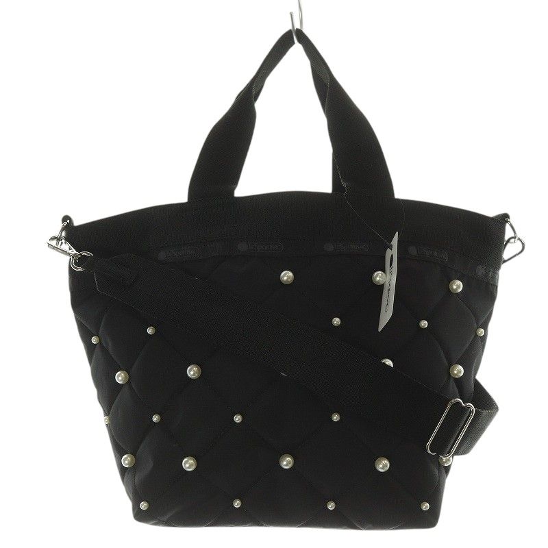 美品◎レスポートサック　パール　ミニボストン　ショルダーバッグ　黒　2way レスポートサック LesportSAC BUCKET TOTE W PEARLSブラック