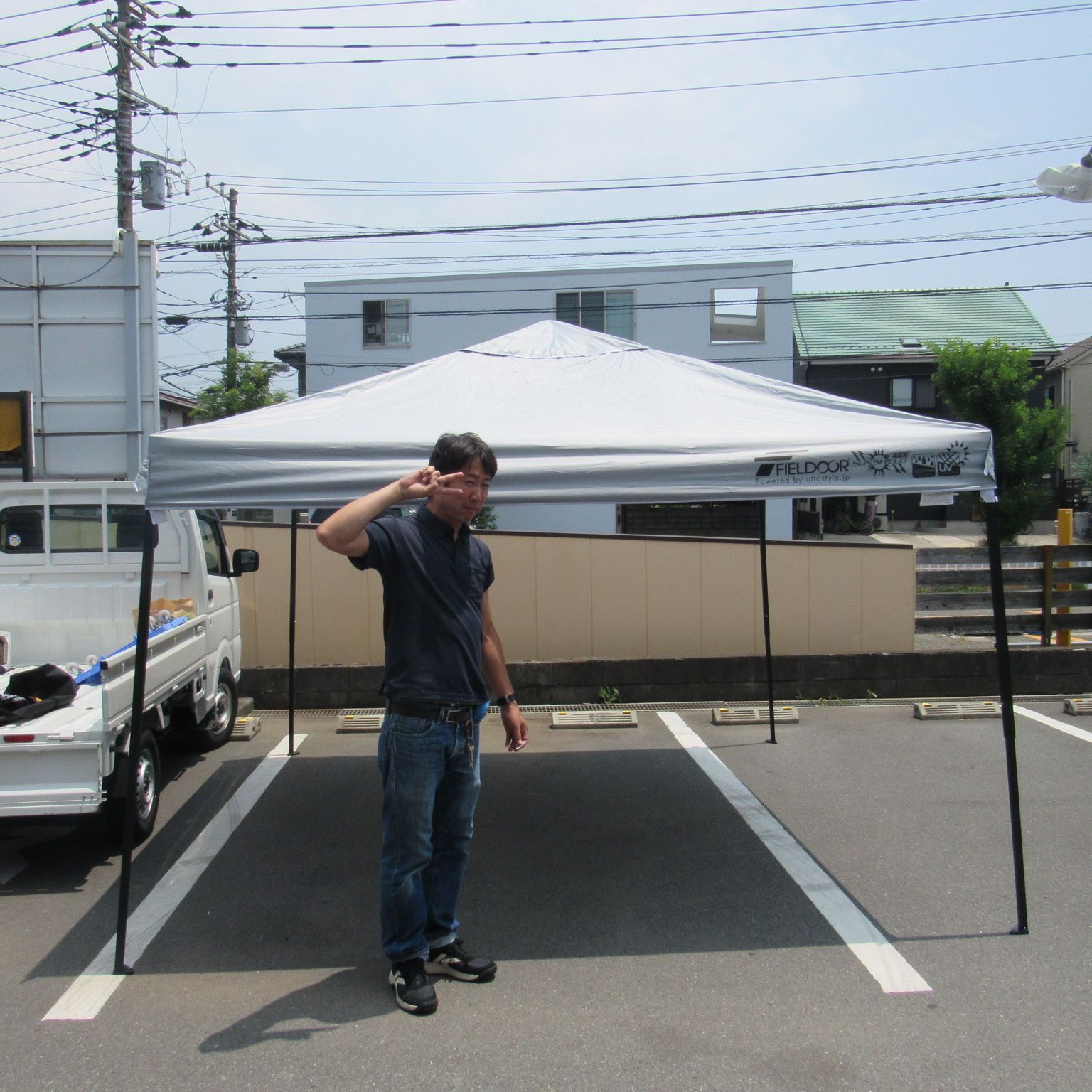 FIELDOOR フィールドア タープテント 3.0m×3.0m オレンジ サイドシート・収納バッグ付き FIELDOR フィールドア タープ カーキ FIELDOOR フィールドア（公式