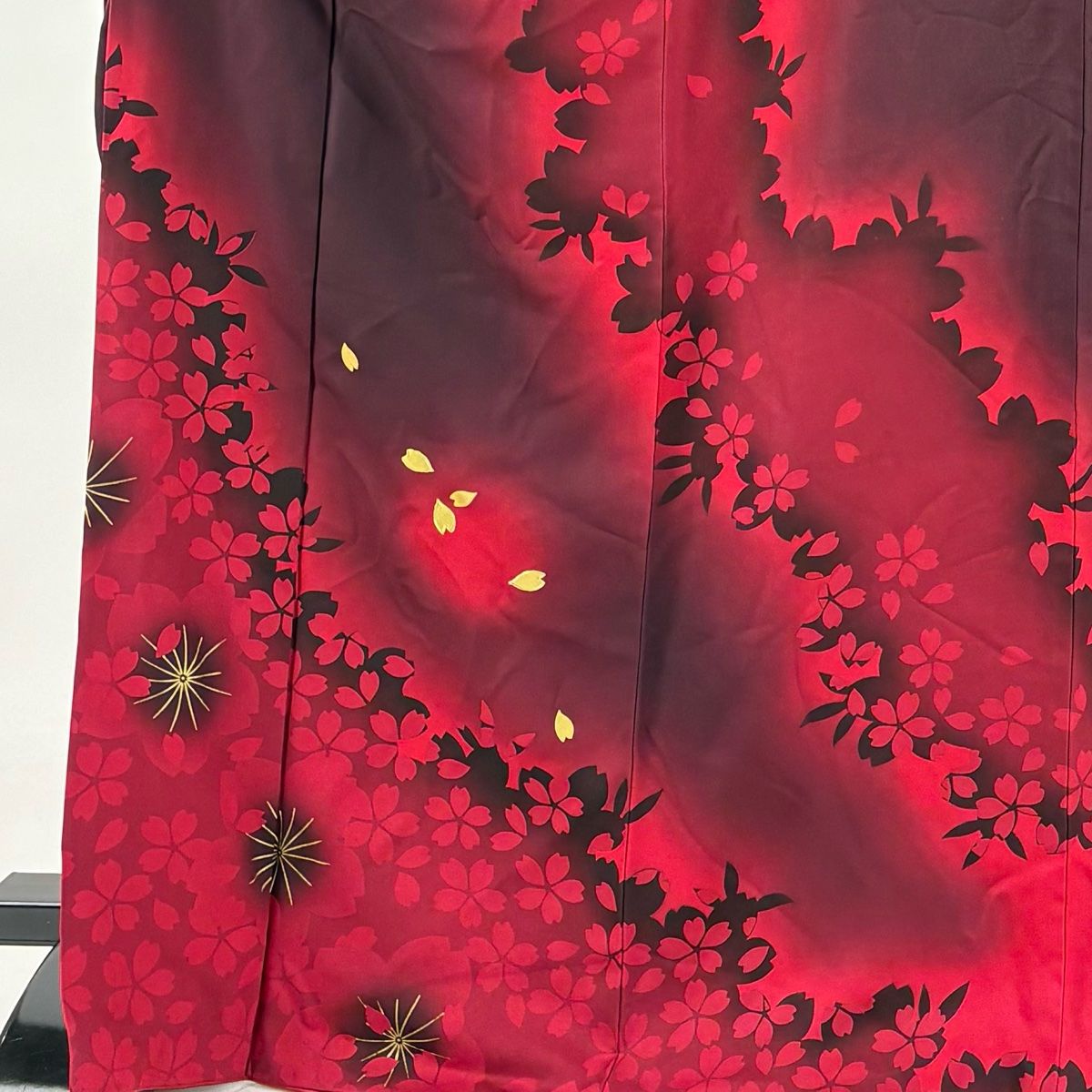 振袖 身丈169cm 裄丈69cm L 袷 桜 花びら 金糸 金彩 茶紫 正絹