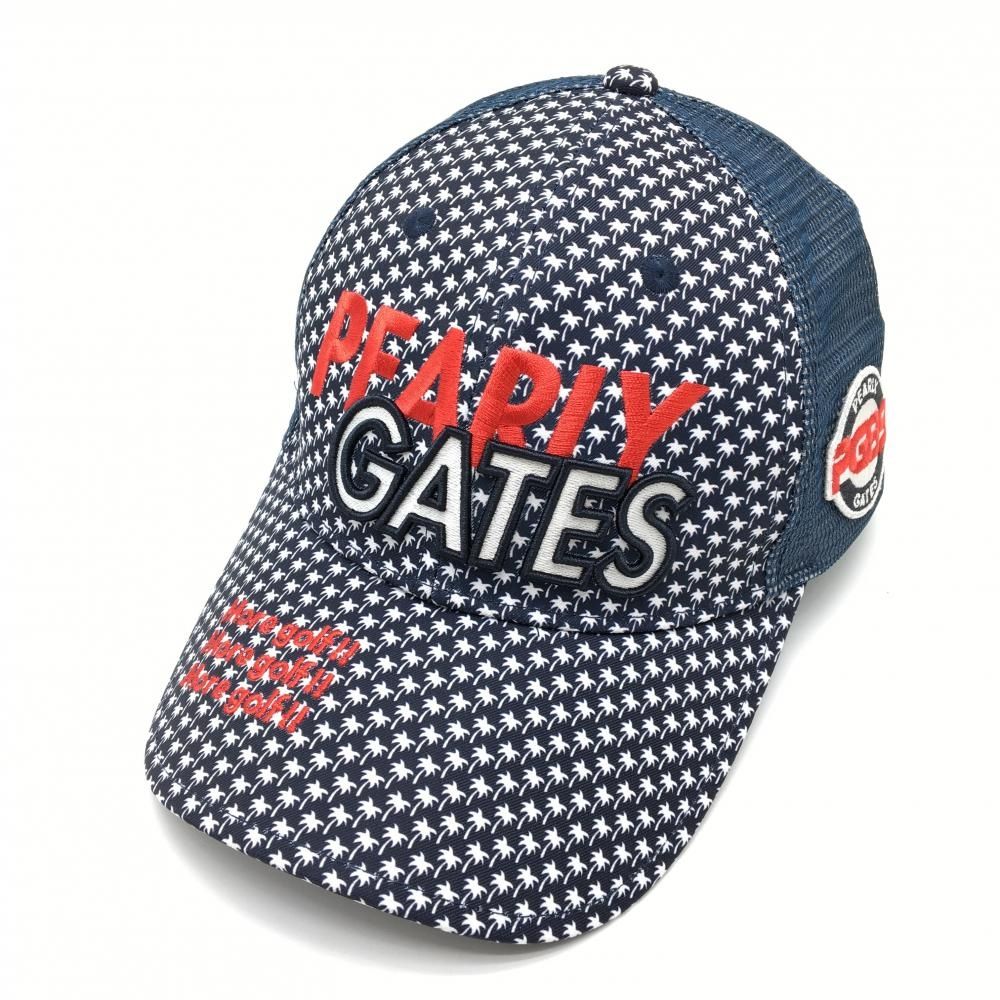 美品】パーリーゲイツ メッシュキャップ ネイビー×白 ヤシの木柄 FR ゴルフウェア PEARLY GATES - メルカリ