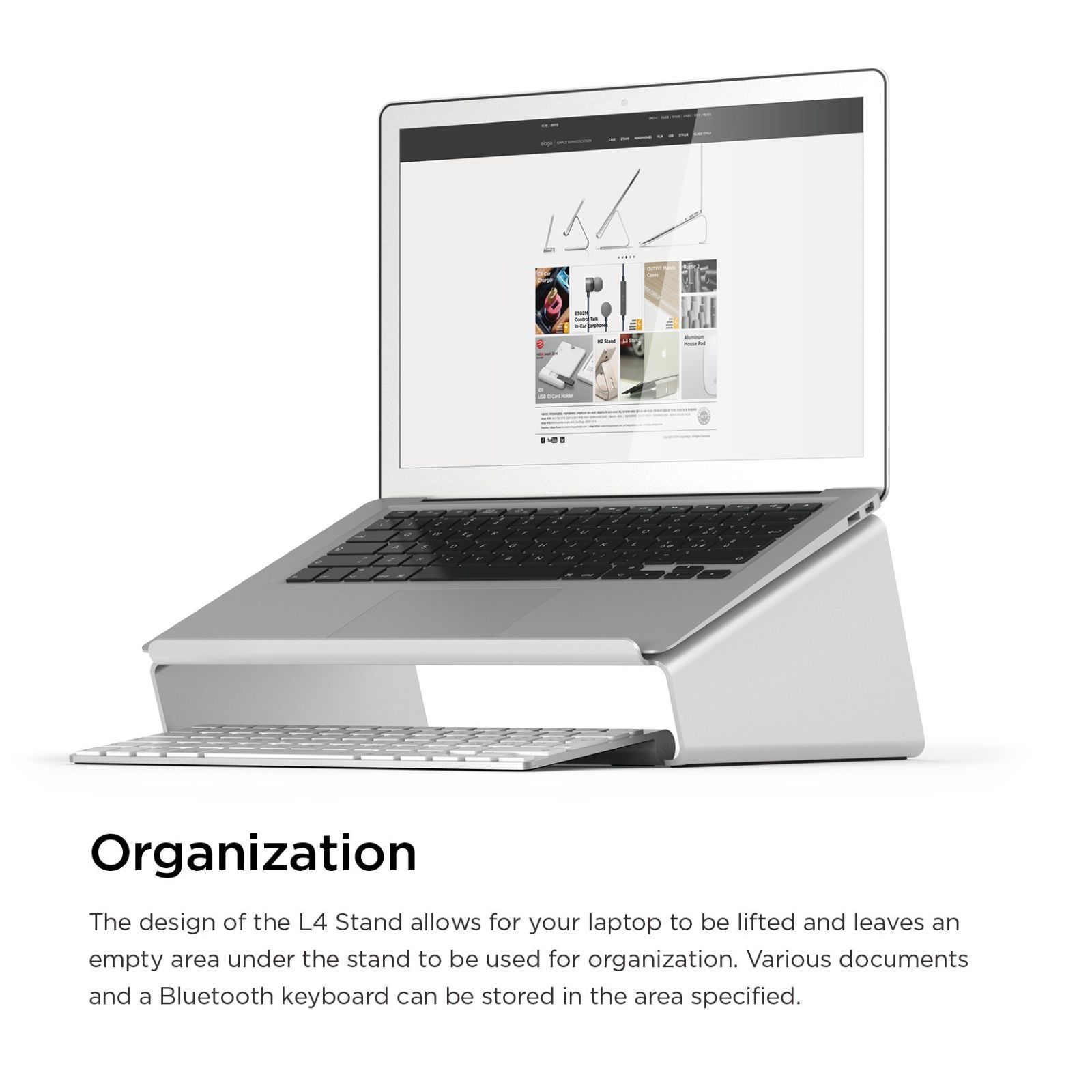 elago L4 STAND 各種 Macbook ノートパソコン 対応 99％ ピュアアルミ スタンド シルバー