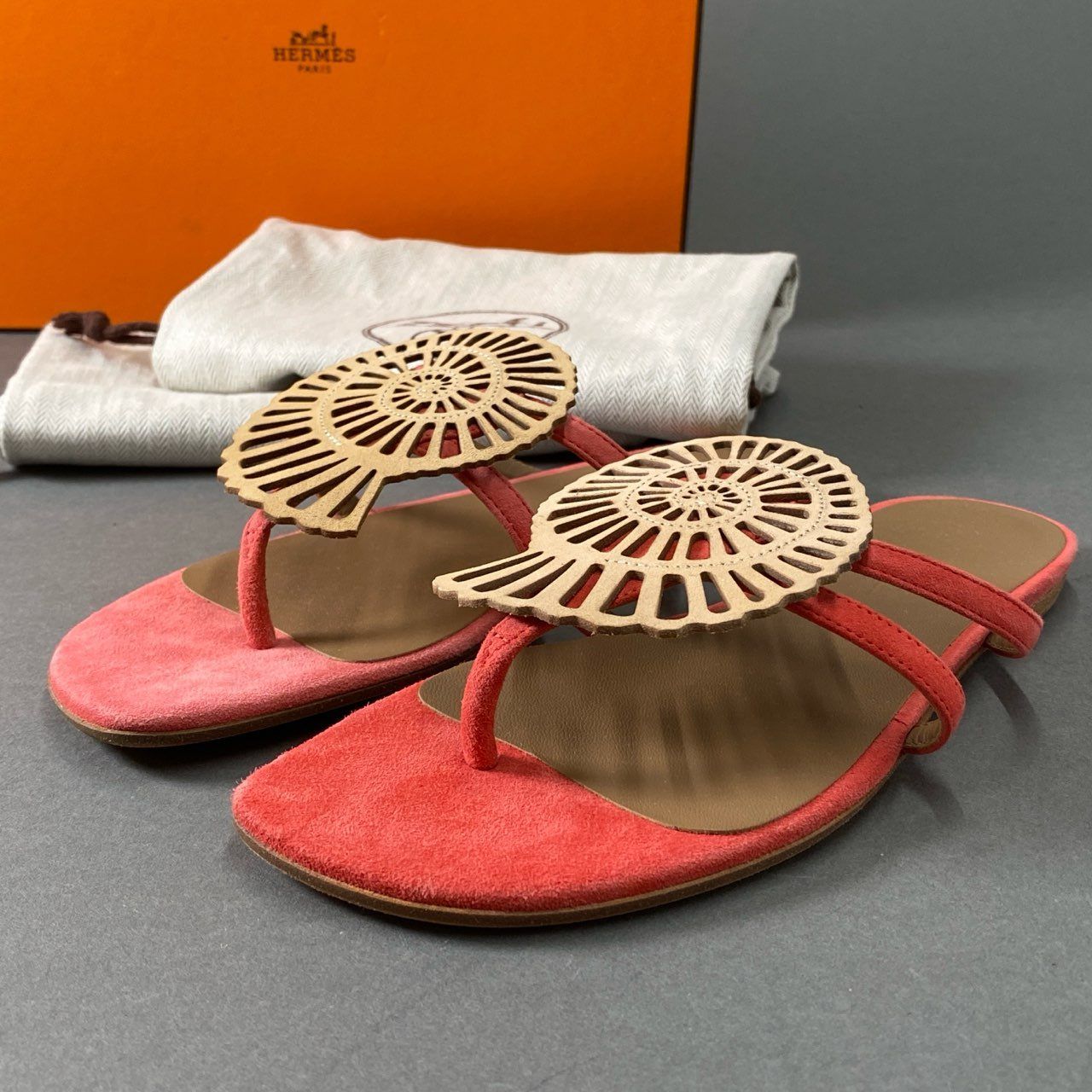 HERMES オレンジ トングサンダル 36 ファッション 美品エルメス トングサンダル オレンジ/ホワイト