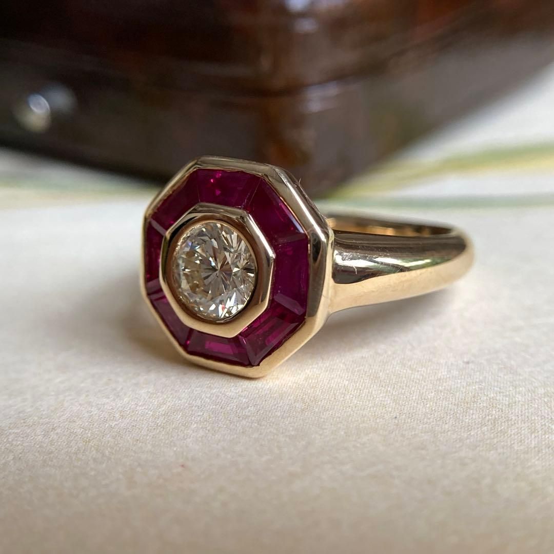k18 アールデコ カリブレカット ルビー ダイヤモンド ヴィンテージリング 指輪