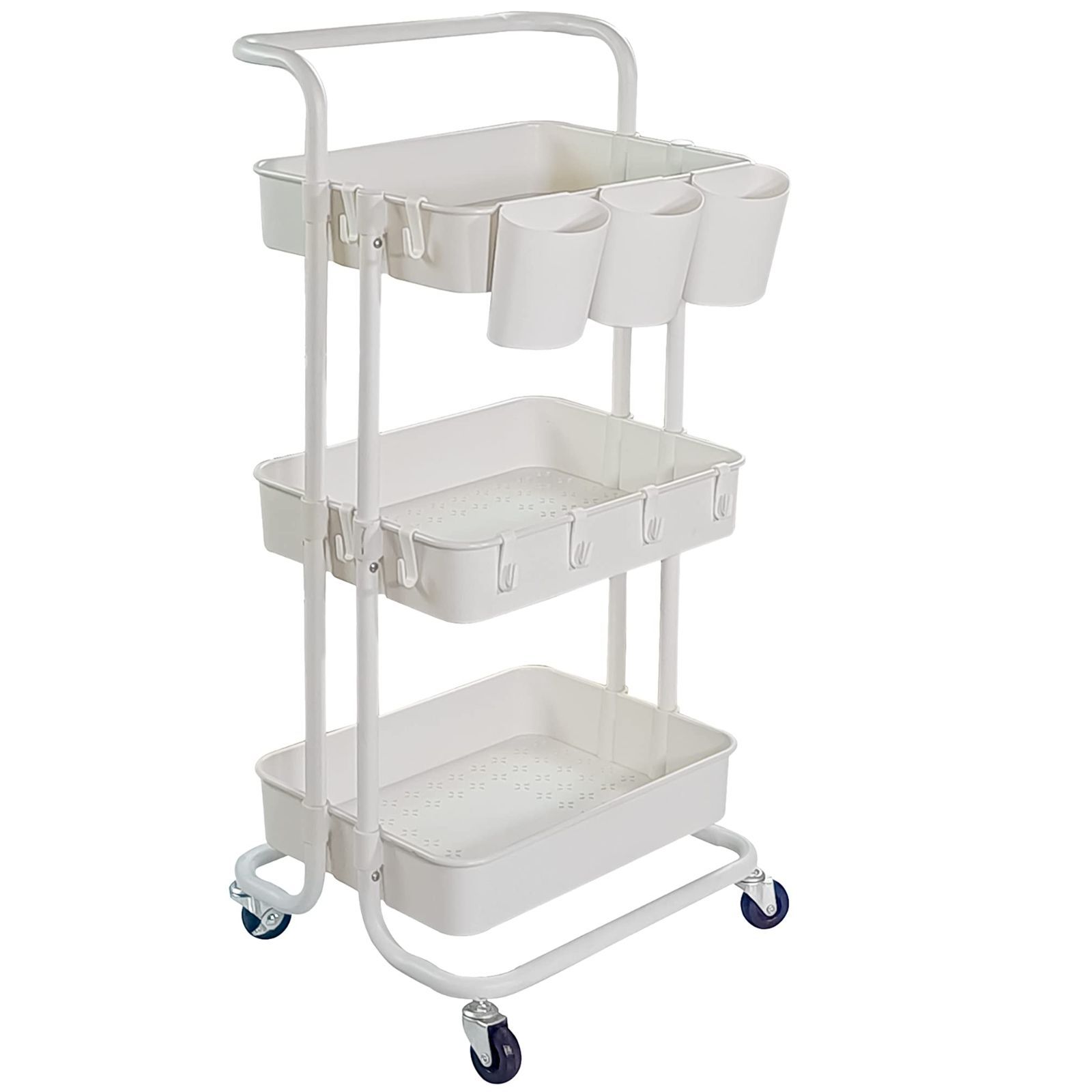 【新着商品】(ホワイト) 耐荷重60kg 小物収納 キッチン収納 キッチン収納 マルチワゴン マルチワゴン 収納ラック 3段 キャスター付き バスケットトローリー Ceeyali