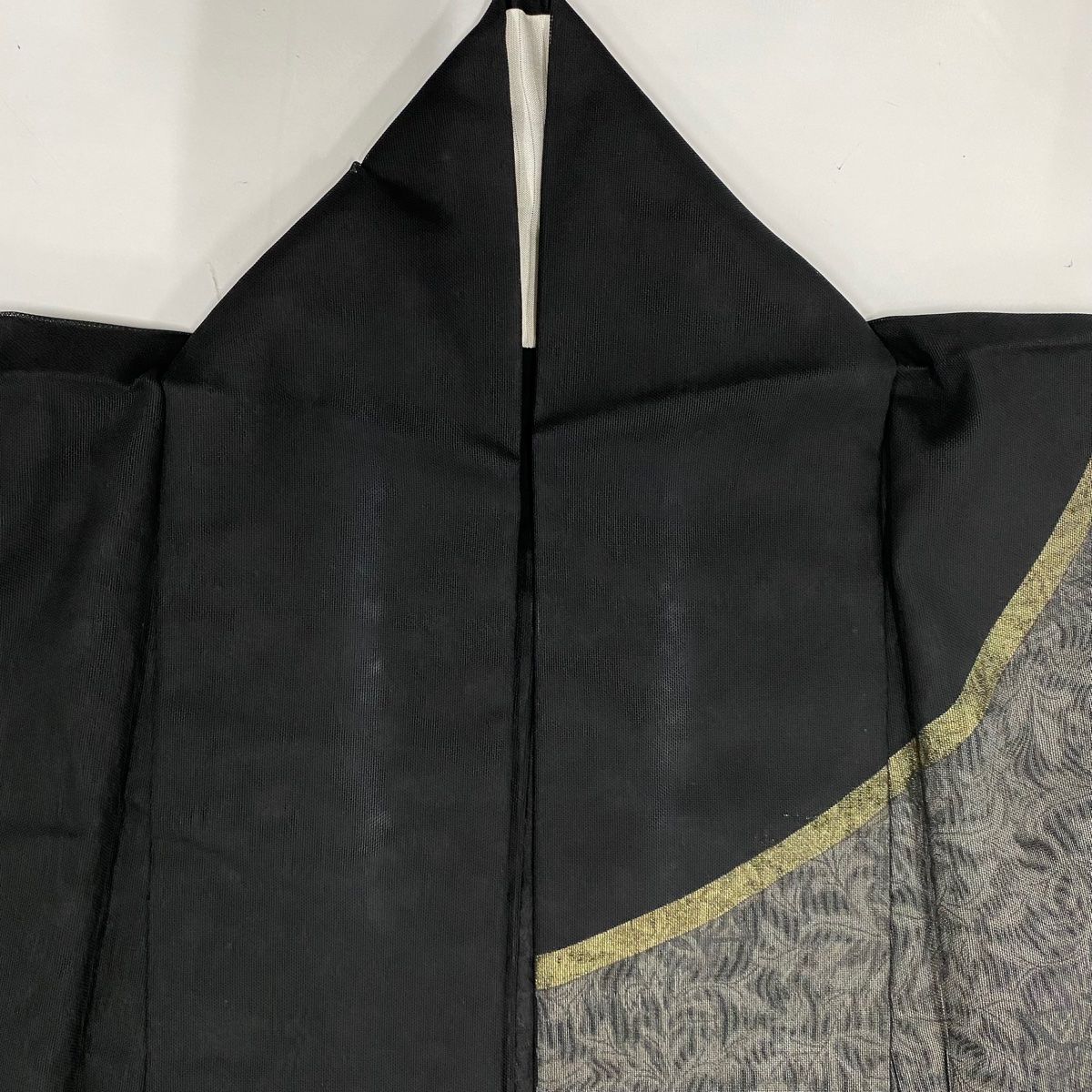 訪問着 身丈161cm 裄丈62.5cm S 紗袷 草花 箔 黒 正絹 名品 【中古  