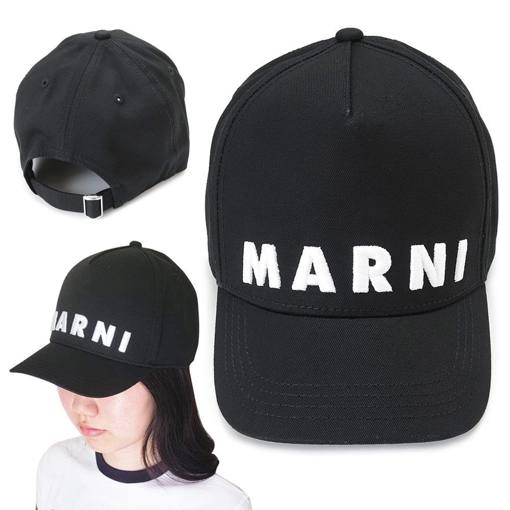 マルニ キャップ 帽子 キッズ レディース 大人もOK M01470 M00J2 0M900 子供服 ギャバジンベースボールキャップ ロゴ ブラック 黒 MARNI