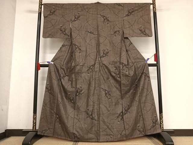 平和屋着物 本場大島紬 カタス９マルキ 草花文 正絹 AABB1293np
