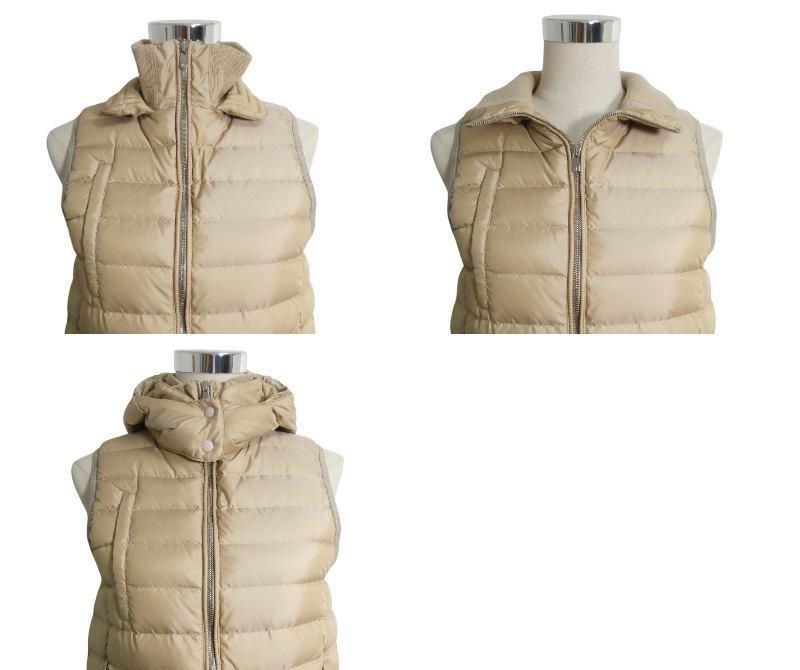 極美品 DOUBLE STANDARD CLOTHING ダブルスタンダードクロージング タフタ ダウンベスト 2WAY フード ストレッチ ベージュ サイズ36 レディース