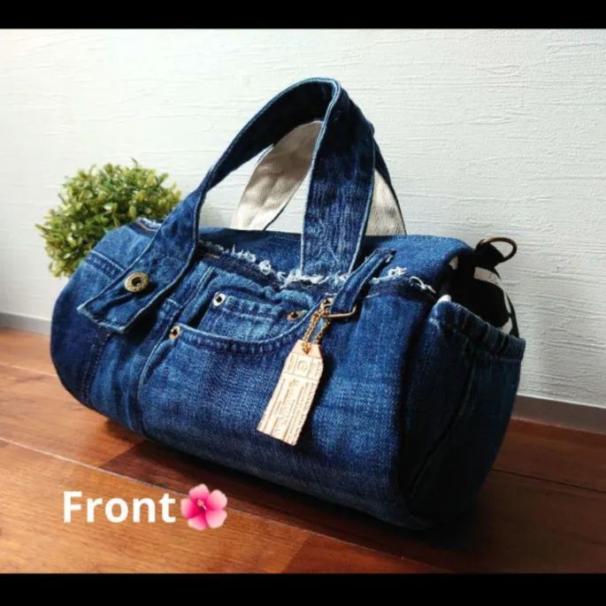 専用❕️№768【DENIM❌️ドラム缶型ボストンバッグ♥】デニムリメイク