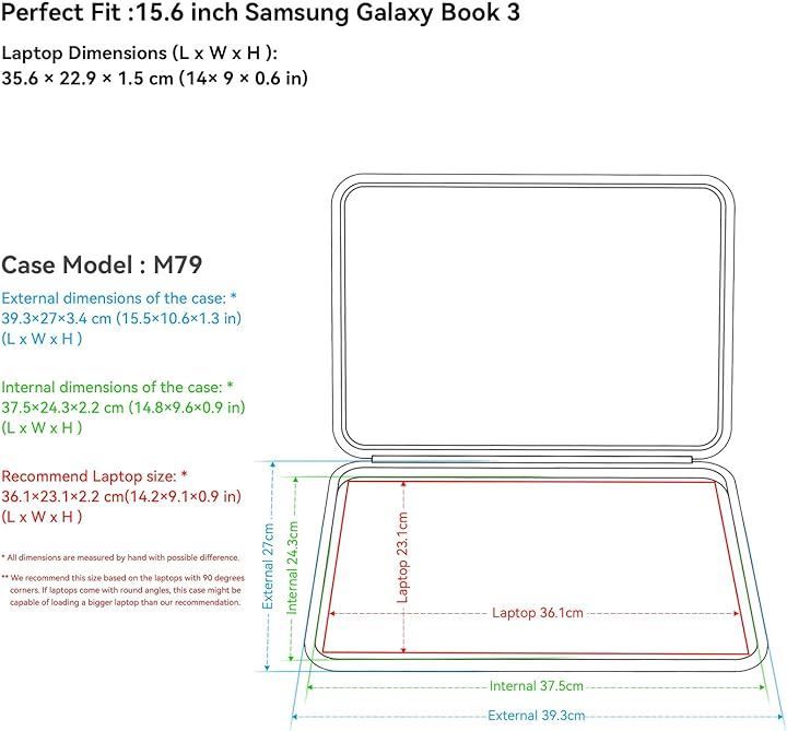 Smatree 互換品 ハードEVA保護スリーブケース 15.6インチ Samsung Galaxy Book3 ノートパソコン専用ハードケース 防水 360度耐衝撃 M79(Black，  For Samsung 15.6インチ（M79）)