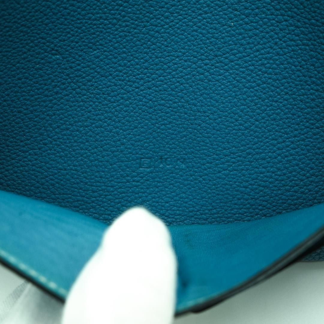 エルメス ドゴンGM 折り財布 □F ブルー系 レザー シルバー金具 レディース HERMES】エルメス ドゴンGM 折り財布 □F ブルー系 レザー