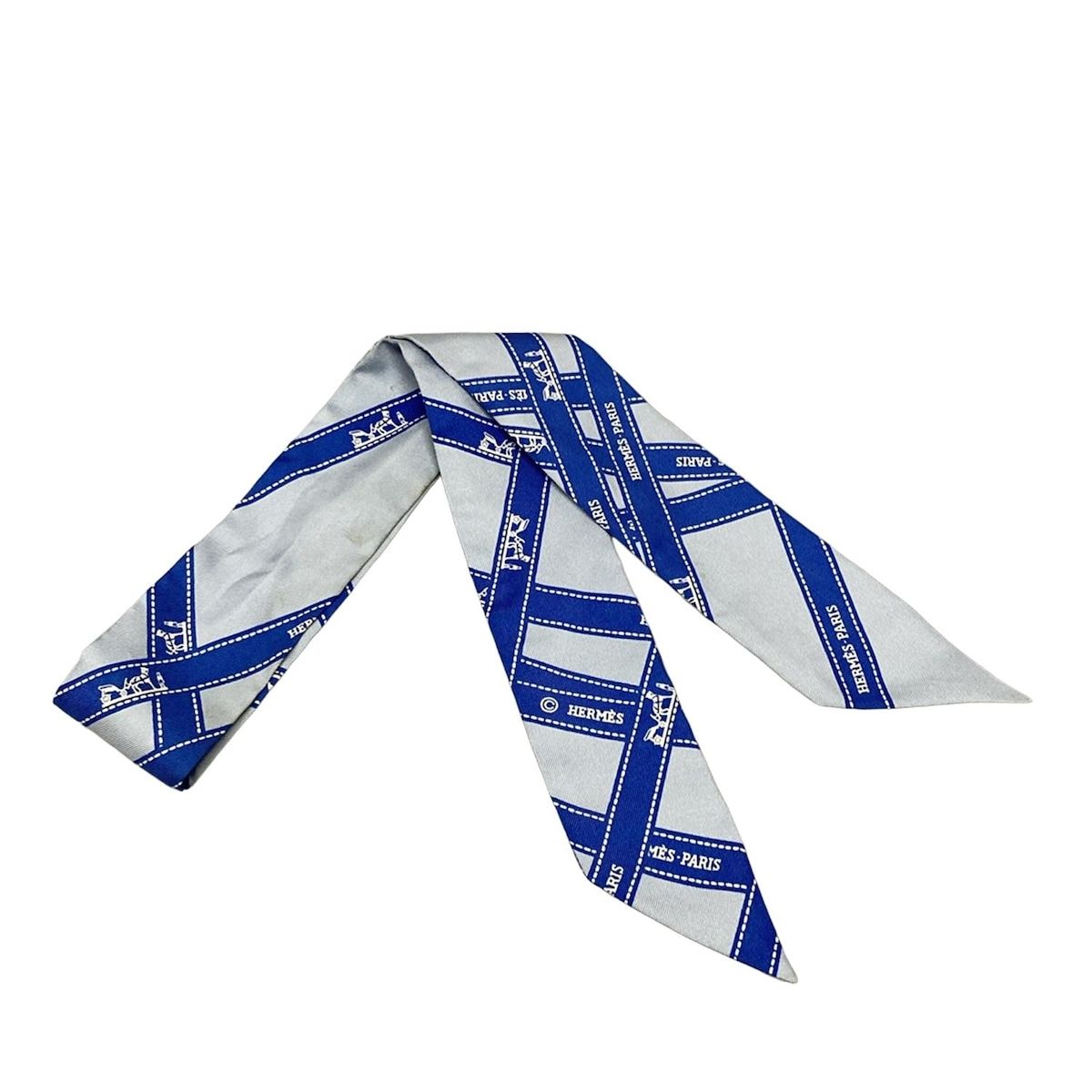 HERMES(エルメス) スカーフ ツイリー ライトブルー×ブルー×白 リボン  