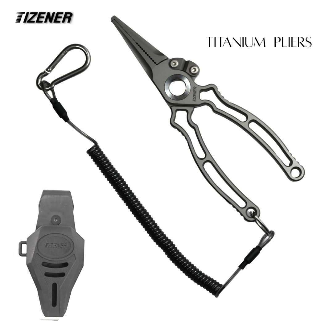 TIZENER チタン製 フィシンッグプライヤー 釣りフライヤー 防錆性 耐食性 頑丈プライヤー スプリットリング 原色 収納ケース付き