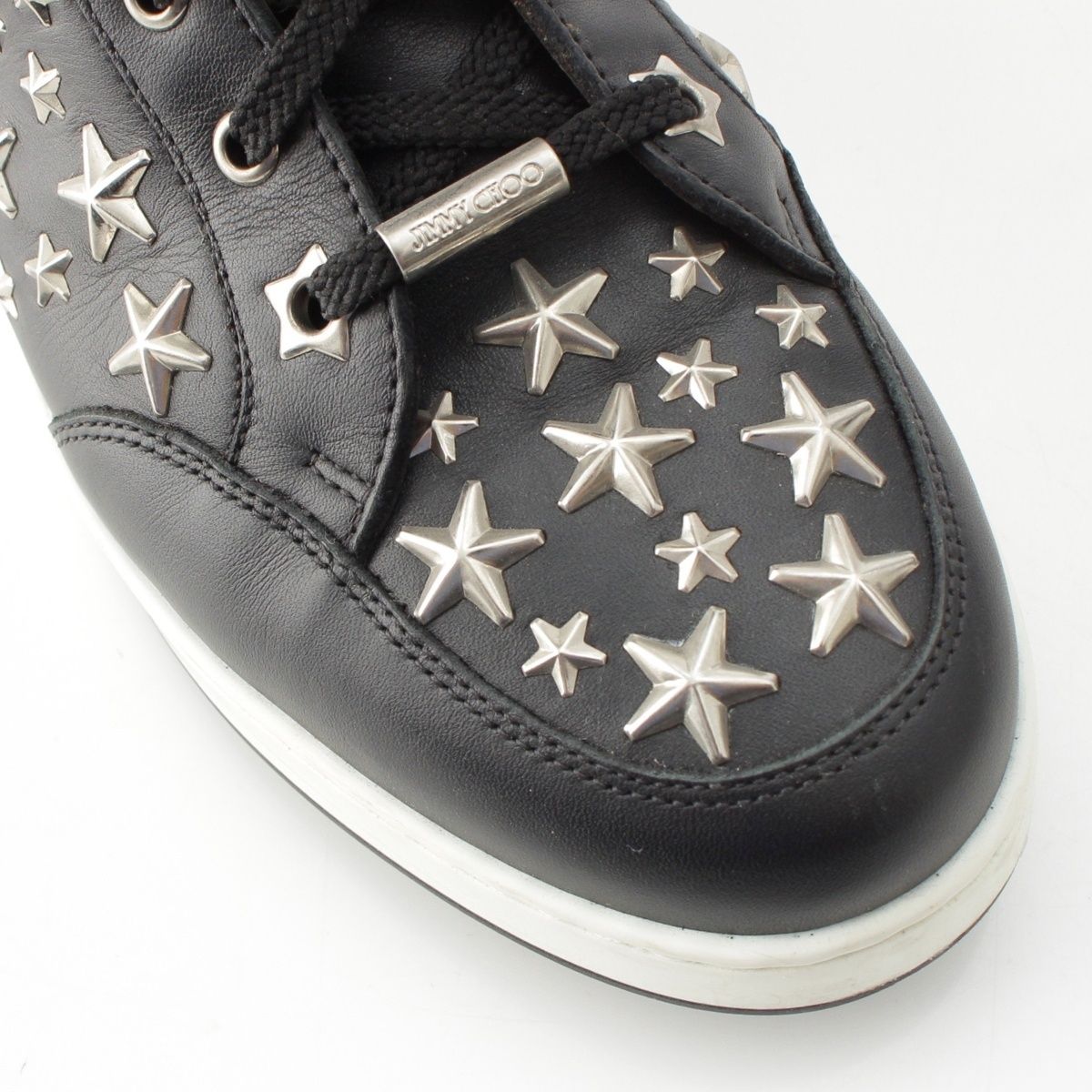 ブラックレザー スタースタッズ スニーカー ジミーチュウ レザー スタースタッズ ハイカット スニーカー シューズ