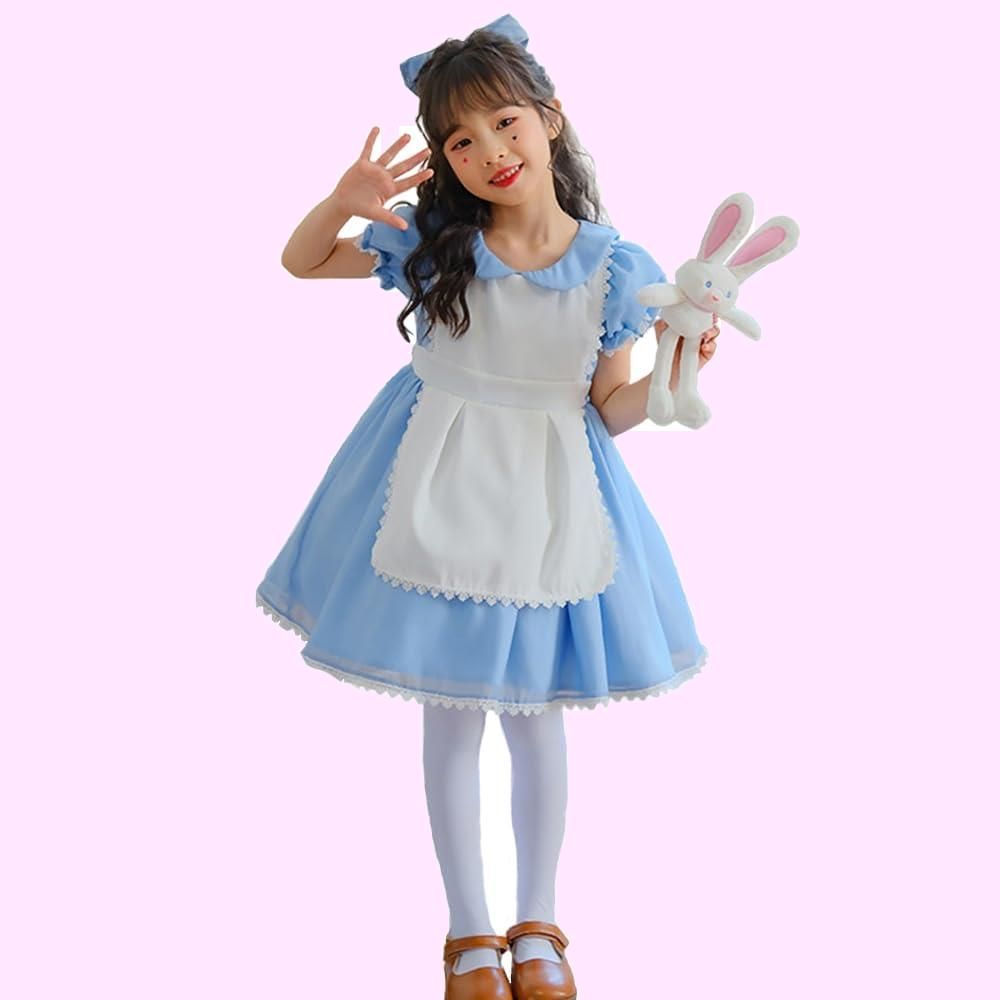 Size:130 [RPFLQ] アリス 女の子 メイド服 ドレス コスプレ ハロウィン 仮装 エプロン 半袖 子供 キッズ 女児